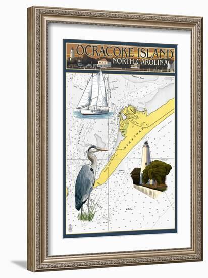 Ocracoke Island, North Carolina - Nautical Chart-Lantern Press-Framed Art Print