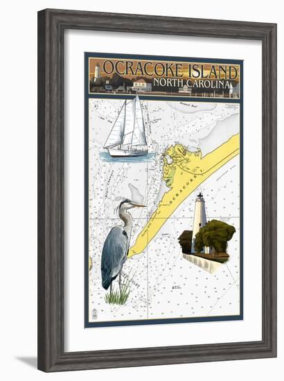 Ocracoke Island, North Carolina - Nautical Chart-Lantern Press-Framed Art Print