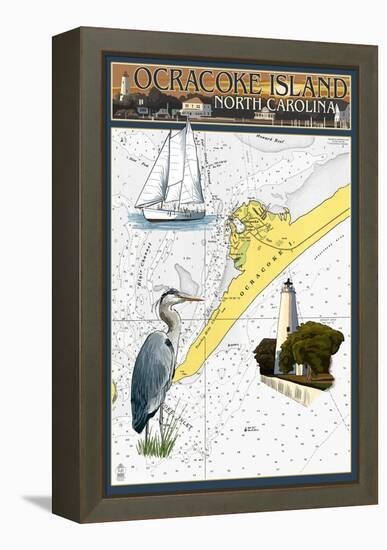 Ocracoke Island, North Carolina - Nautical Chart-Lantern Press-Framed Stretched Canvas