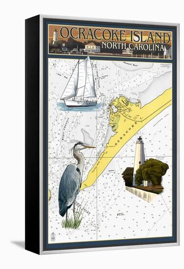 Ocracoke Island, North Carolina - Nautical Chart-Lantern Press-Framed Stretched Canvas