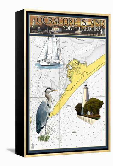 Ocracoke Island, North Carolina - Nautical Chart-Lantern Press-Framed Stretched Canvas