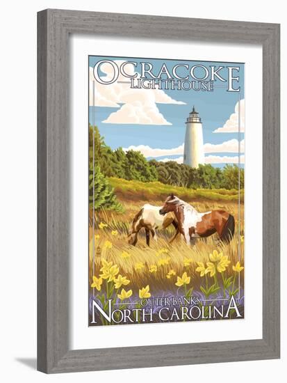 Ocracoke Lighthouse - Outer Banks, North Carolina-Lantern Press-Framed Art Print