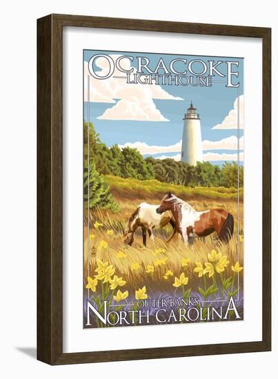 Ocracoke Lighthouse - Outer Banks, North Carolina-Lantern Press-Framed Art Print