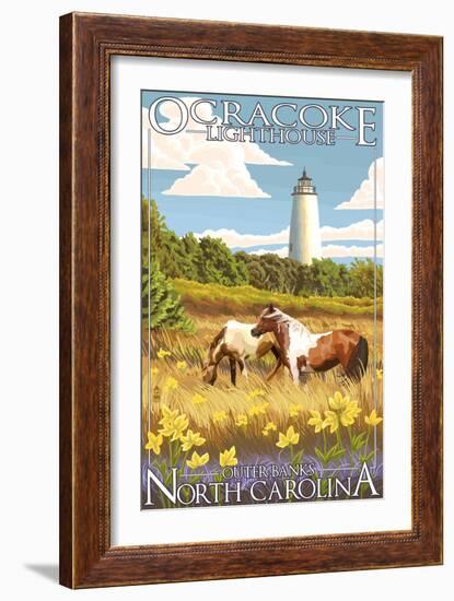 Ocracoke Lighthouse - Outer Banks, North Carolina-Lantern Press-Framed Art Print