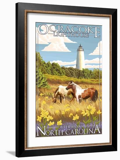 Ocracoke Lighthouse - Outer Banks, North Carolina-Lantern Press-Framed Art Print