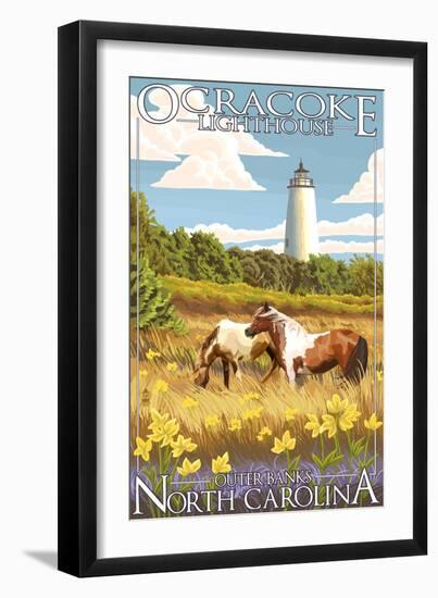 Ocracoke Lighthouse - Outer Banks, North Carolina-Lantern Press-Framed Art Print