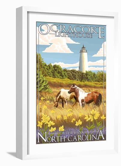 Ocracoke Lighthouse - Outer Banks, North Carolina-Lantern Press-Framed Art Print