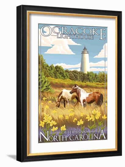 Ocracoke Lighthouse - Outer Banks, North Carolina-Lantern Press-Framed Art Print