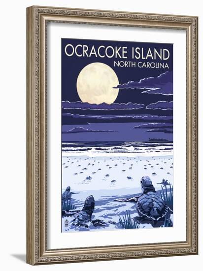 Ocracoke, North Carolina - Sea Turtles Hatching-Lantern Press-Framed Art Print