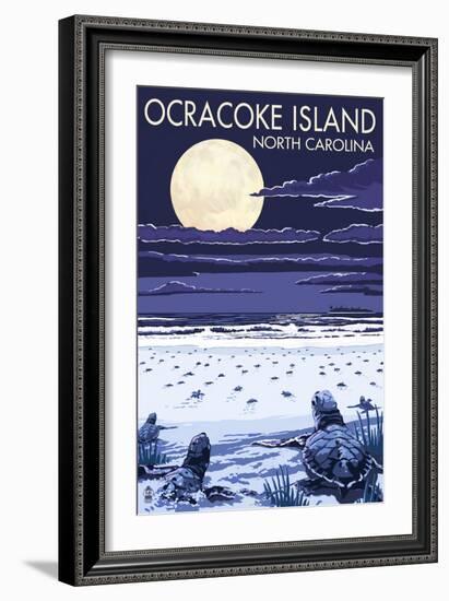 Ocracoke, North Carolina - Sea Turtles Hatching-Lantern Press-Framed Art Print