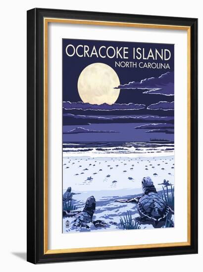 Ocracoke, North Carolina - Sea Turtles Hatching-Lantern Press-Framed Art Print