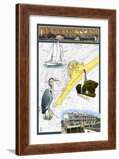 Ocracoke, Outer Banks, North Carolina - Nautical Chart-Lantern Press-Framed Art Print