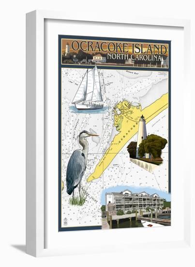 Ocracoke, Outer Banks, North Carolina - Nautical Chart-Lantern Press-Framed Art Print