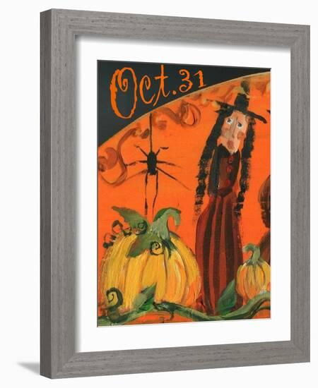 Oct. 31st Halloween Witch & Spider-sylvia pimental-Framed Art Print