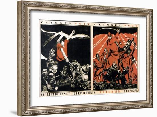 October 1917 - October 1920. Long Live the Worldwide Red October!, Poster, 1920-Dmitriy Stakhievich Moor-Framed Giclee Print