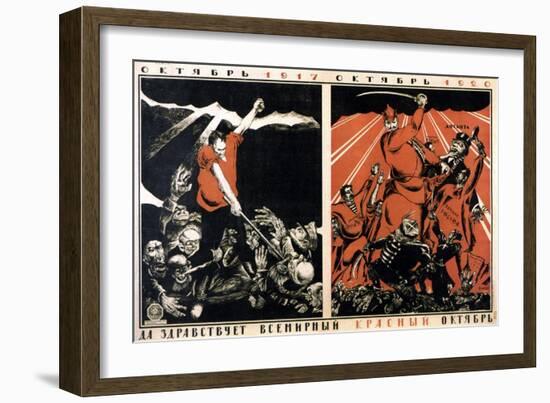 October 1917 - October 1920. Long Live the Worldwide Red October!, Poster, 1920-Dmitriy Stakhievich Moor-Framed Giclee Print