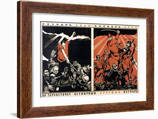 October 1917 - October 1920. Long Live the Worldwide Red October!, Poster, 1920-Dmitriy Stakhievich Moor-Framed Giclee Print