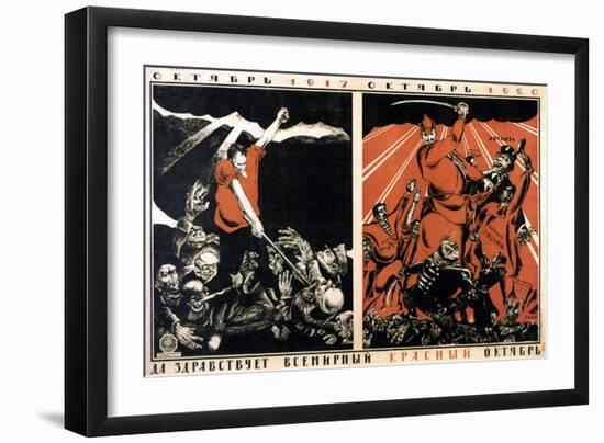 October 1917 - October 1920. Long Live the Worldwide Red October!, Poster, 1920-Dmitriy Stakhievich Moor-Framed Giclee Print