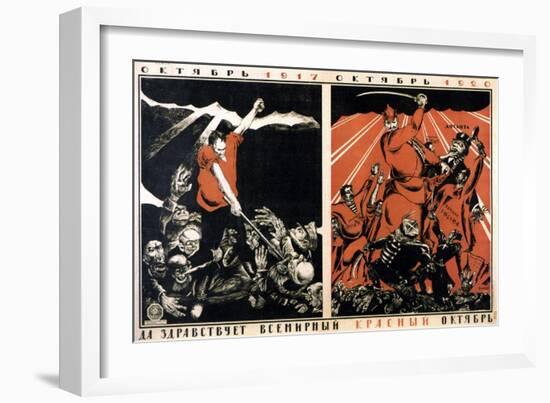 October 1917 - October 1920. Long Live the Worldwide Red October!, Poster, 1920-Dmitriy Stakhievich Moor-Framed Giclee Print