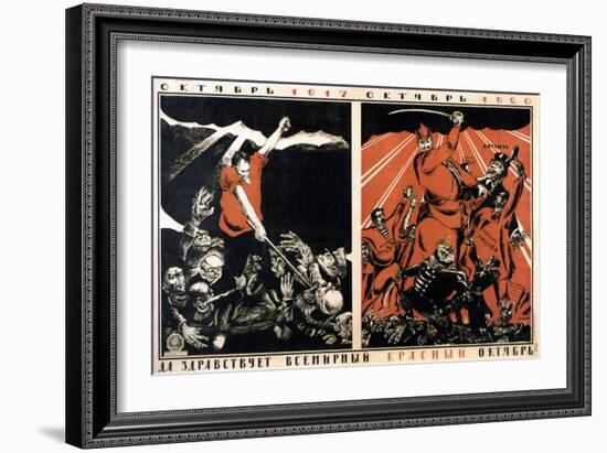 October 1917 - October 1920. Long Live the Worldwide Red October!, Poster, 1920-Dmitriy Stakhievich Moor-Framed Giclee Print