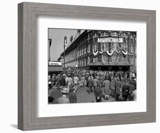 October 1947 Dodger Baseball Fans Pour into Main Entrance Ebbets Field Brooklyn-null-Framed Photographic Print