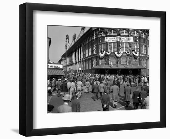 October 1947 Dodger Baseball Fans Pour into Main Entrance Ebbets Field Brooklyn-null-Framed Photographic Print