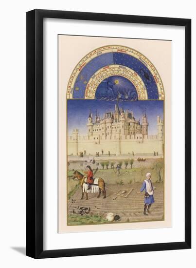 October Peasants Sow Next Year's Crops Within Sight of the Palais Du Louvre Paris-Pol De Limbourg-Framed Art Print