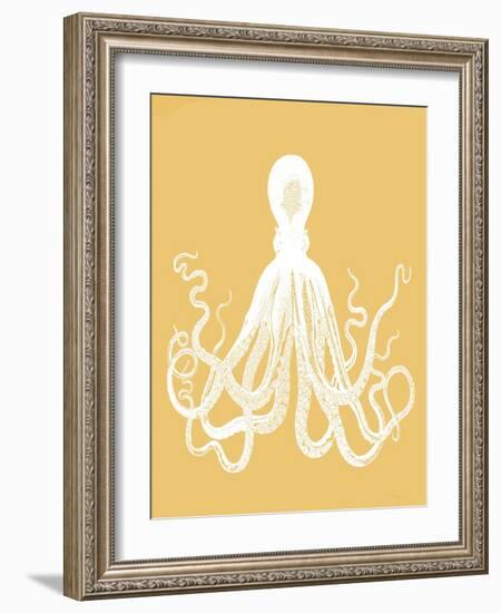 Octopus 1 White On Mustard-Fab Funky-Framed Art Print