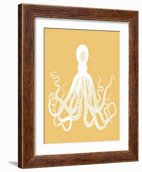 Octopus 1 White On Mustard-Fab Funky-Framed Art Print