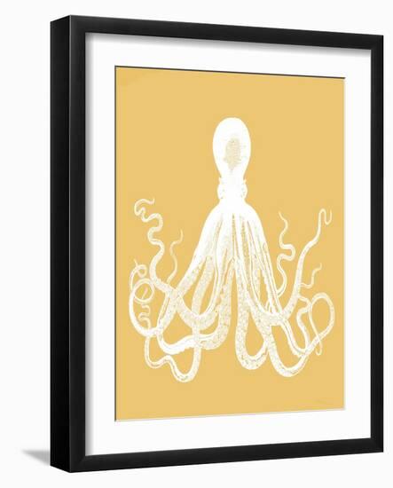 Octopus 1 White On Mustard-Fab Funky-Framed Art Print