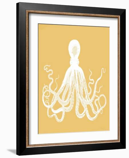 Octopus 1 White On Mustard-Fab Funky-Framed Art Print