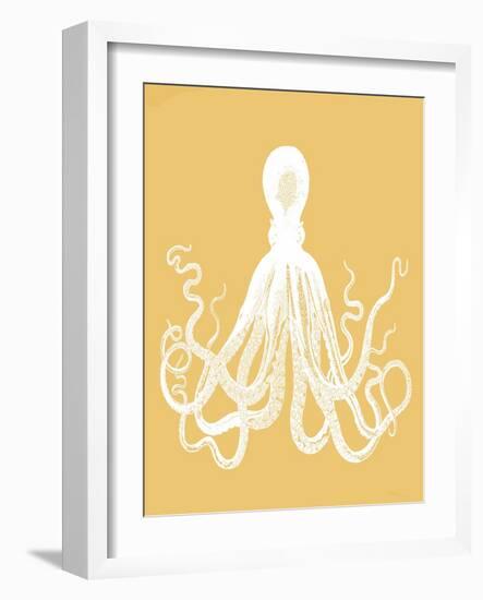 Octopus 1 White On Mustard-Fab Funky-Framed Art Print