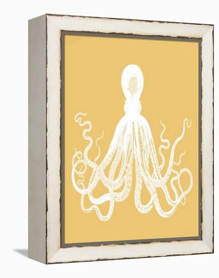 Octopus 1 White On Mustard-Fab Funky-Framed Stretched Canvas