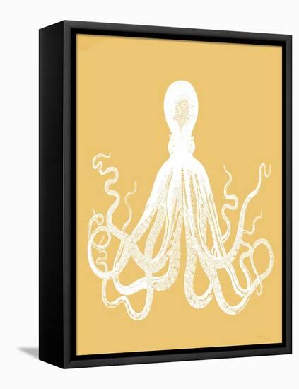Octopus 1 White On Mustard-Fab Funky-Framed Stretched Canvas