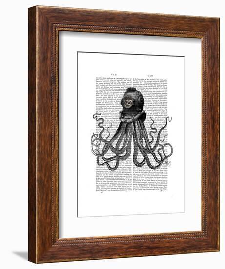 Octopus and Diving Helmet-Fab Funky-Framed Art Print