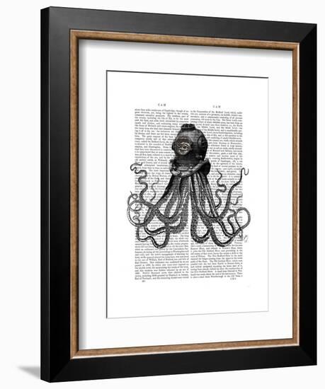 Octopus and Diving Helmet-Fab Funky-Framed Art Print