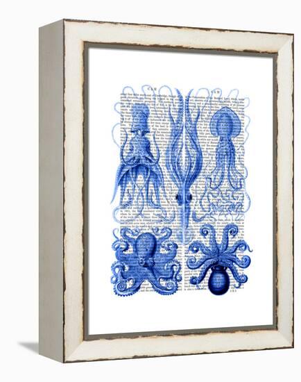 Octopus and Squid Blue-Fab Funky-Framed Stretched Canvas