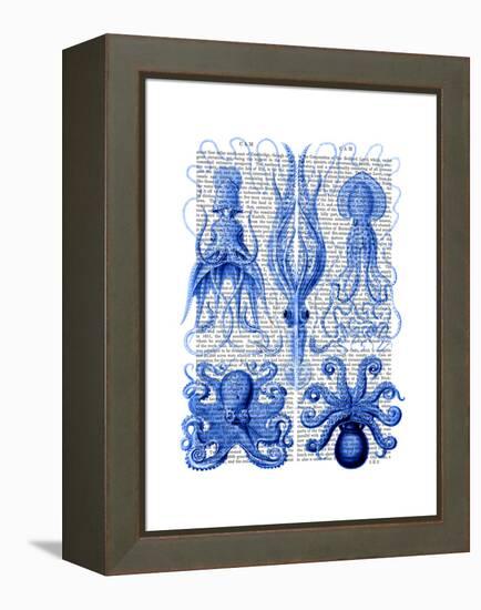 Octopus and Squid Blue-Fab Funky-Framed Stretched Canvas