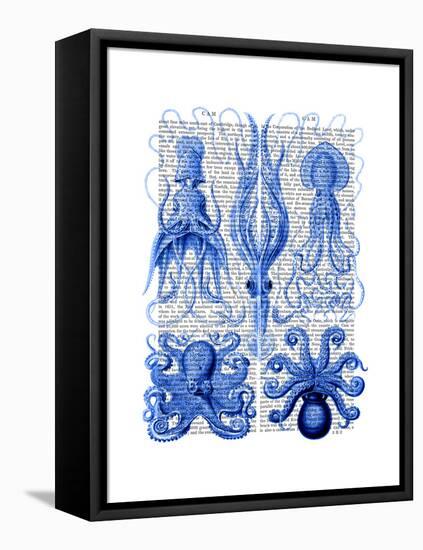 Octopus and Squid Blue-Fab Funky-Framed Stretched Canvas