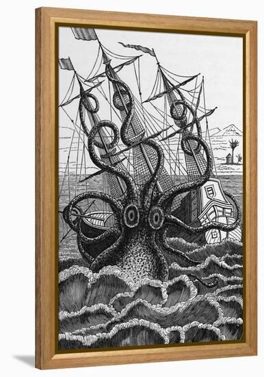 Octopus Attacking a Ship-Middle Temple Library-Framed Premier Image Canvas