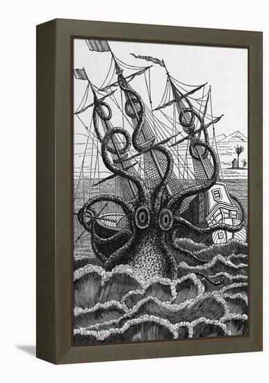 Octopus Attacking a Ship-Middle Temple Library-Framed Premier Image Canvas
