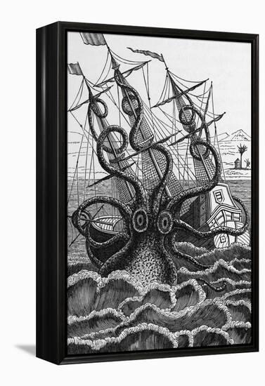 Octopus Attacking a Ship-Middle Temple Library-Framed Premier Image Canvas