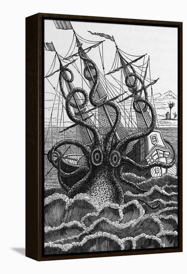 Octopus Attacking a Ship-Middle Temple Library-Framed Premier Image Canvas