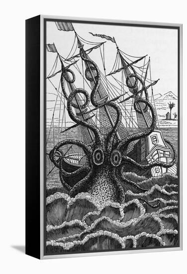 Octopus Attacking a Ship-Middle Temple Library-Framed Premier Image Canvas