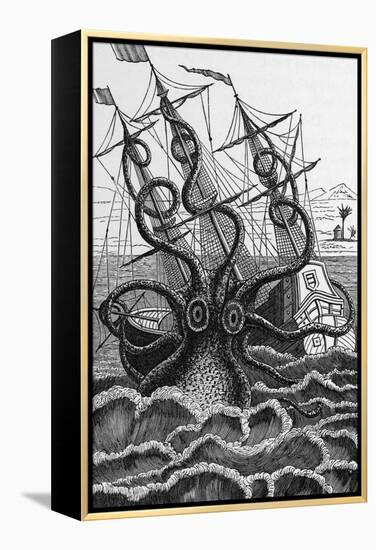 Octopus Attacking a Ship-Middle Temple Library-Framed Premier Image Canvas