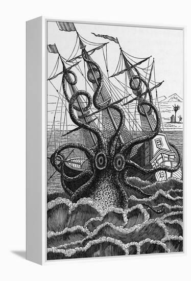 Octopus Attacking a Ship-Middle Temple Library-Framed Premier Image Canvas