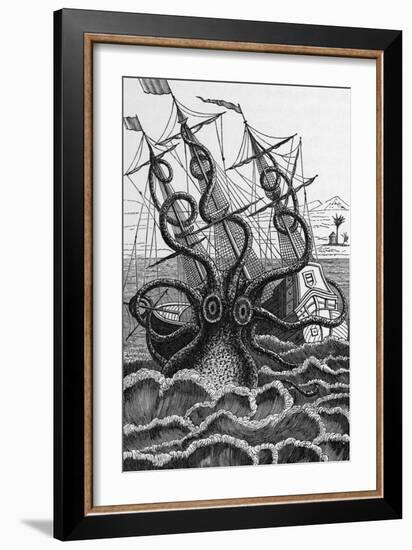 Octopus Attacking a Ship-Middle Temple Library-Framed Photographic Print