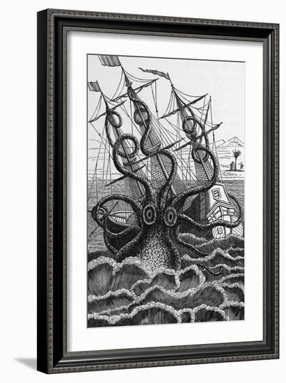 Octopus Attacking a Ship-Middle Temple Library-Framed Photographic Print