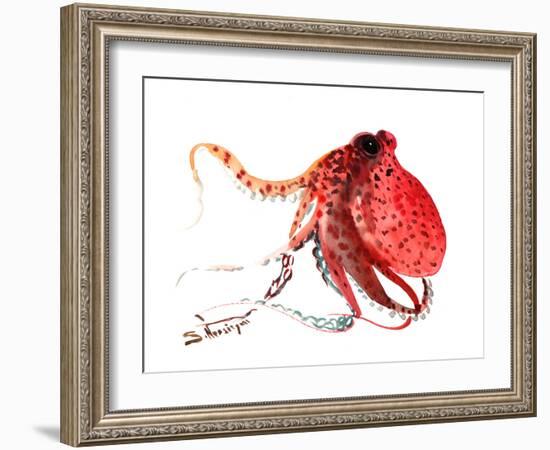 Octopus Deep Red-Suren Nersisyan-Framed Art Print