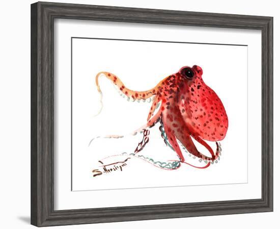 Octopus Deep Red-Suren Nersisyan-Framed Art Print